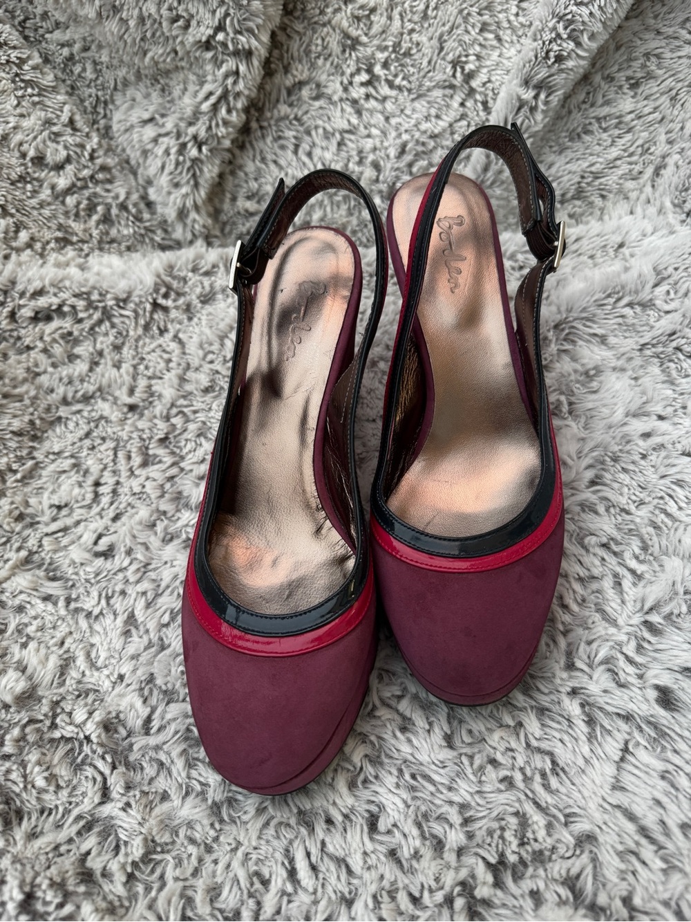Boden Women’s Burgundy Suede Slingback Wedge Heels Closed Toe Ankle Strap 9